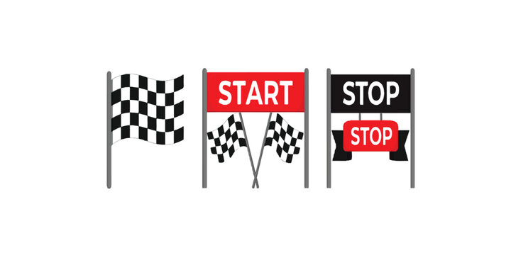 Print  Racing Flag Set - Checkered, Start, and Stop Banner Vector Illustrations
