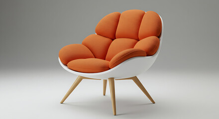 Stylish orange armchair featuring a bubble-like design and light wood legs on a plain gray background.