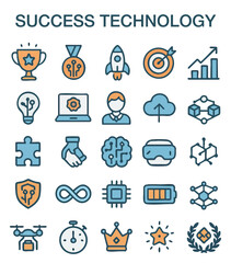 Success and Innovation Technology Icons Representing Achievement, Growth, and Digital Advancement