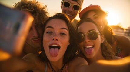 Group of friends are taking a selfie with a cell phone