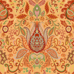 Orange Symmetrical Ornamental Paisley Pattern