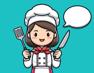 Cute cartoon chef holding a spatula and knife