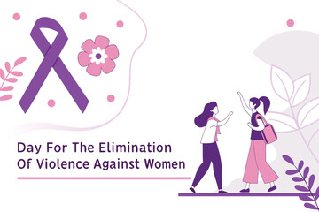 Day for the Elimination of Violence Against Women Vector Illustration with Purple Ribbon, Silhouettes, and Symbolic Empowering Elements