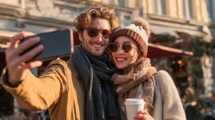 Man and woman are taking a selfie with a cell phone