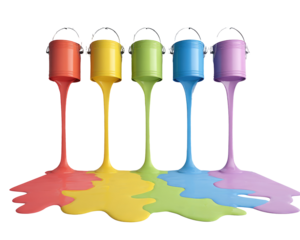 Rainbow paint buckets spilling