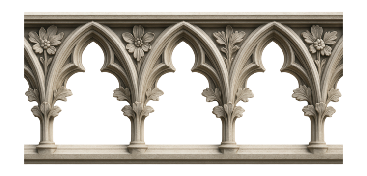 Gothic border with pointed arch and floral motifs