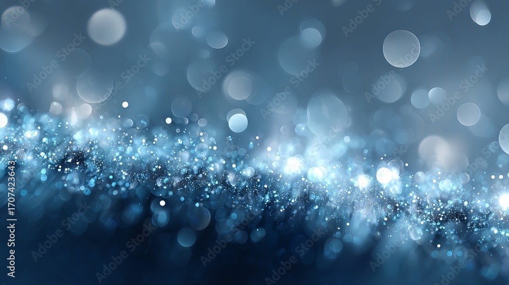 Poster blue glow particle abstract bokeh background with large soft light orbs dreamy festive blurred backd