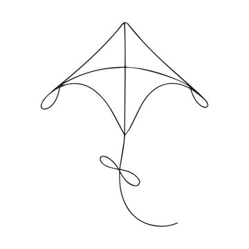 recommend clip art: Continuous Simple black line art drawing of a Kite in a minimalist style on a white background.