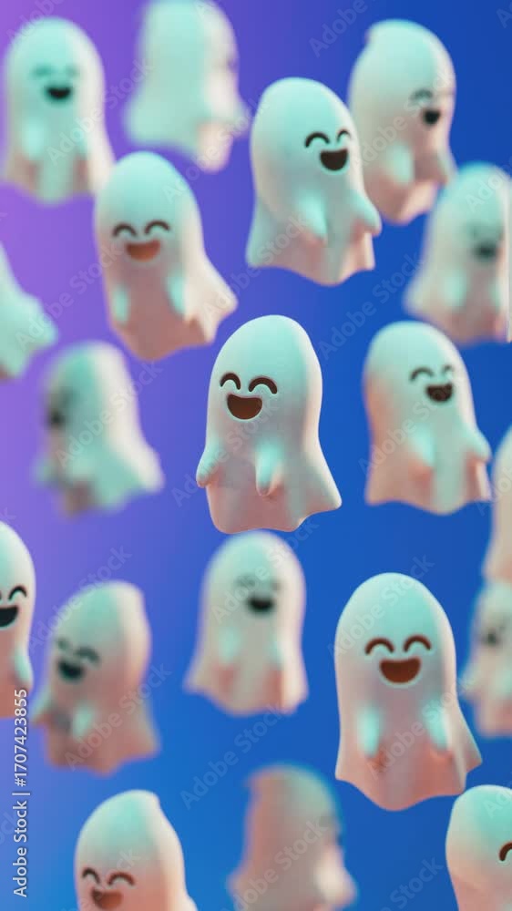 Poster happy halloween looping video for social media template with floating ghosts on a gradient backgroun