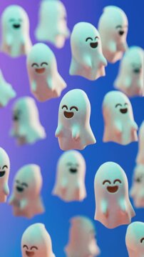 Happy Halloween looping video for social media template with floating ghosts on a gradient background in 3D animation