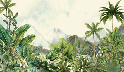 Obraz premium Tropical Theme Wallpapers For Walls, Tropical Wall Murals, Tropical Leafe, Wallpaper, Garden Illustration.
