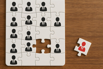 Human resources idea with puzzle piece showing standout candidate representing recruitment employment workforce management and opportunity