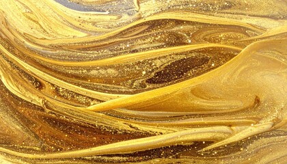 Golden Liquid Swirls Texture Art With Metallic Shimmering Accents On Dark Background Creating Abstract Patterns For Luxurious Backdrop Design