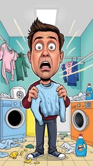 Cartoon style man does the laundry