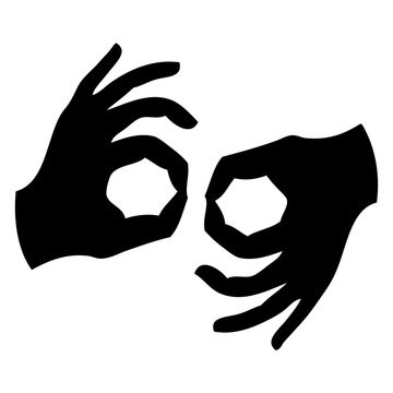 Icono lenguaje de signos. Silueta de manos haciendo gestos 