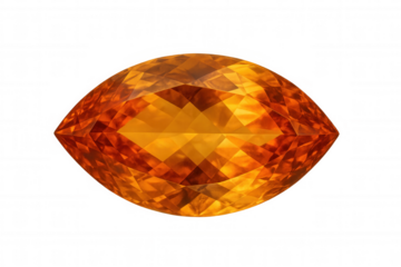 Close-up of a marquise cut citrine gemstone, sparkling with warm orange hues, isolated on a transparent background