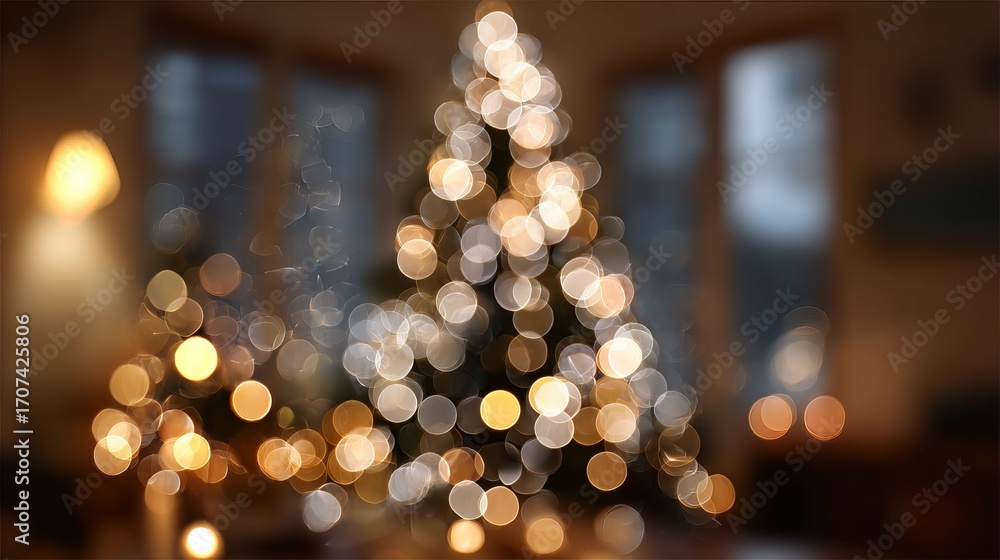 Poster dreamy christmas interior bokeh background with large soft glowing light orbs fully blurred festive 