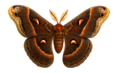 Cecropia moth with large brown and orange wings