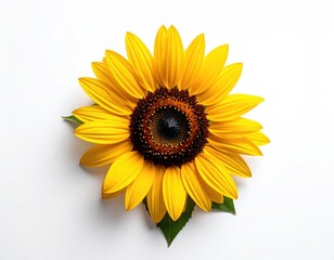 Fototapeta premium Bright yellow sunflower, centered on white background