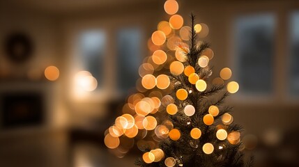 Dreamy Christmas interior bokeh background with large soft glowing light orbs fully blurred festive backdrop with copy space ideal for greeting cards banners web headers and product mockups