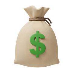 Beige money bag with a large green dollar sign, isolated on white.
