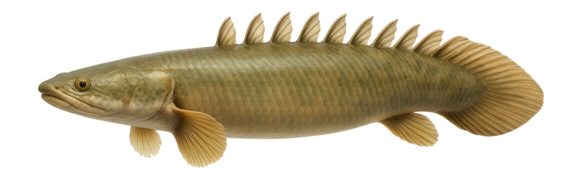 Bichir fish with elongated body and dorsal finlets