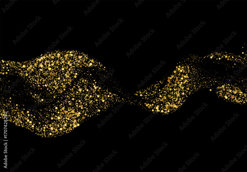 Poster golden wave with shimmering particles creating a luxurious abstract flow on a black background