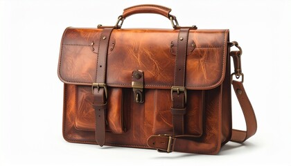 brown leather bag on white 