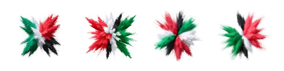 Set of Palestine powder burst isolated on transparent background