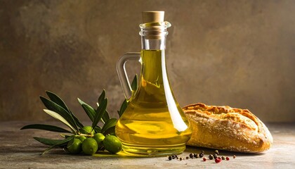 olive oil bottle with green leaves