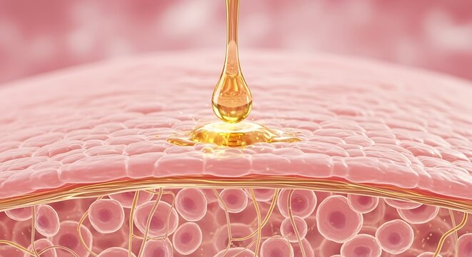 Microscopic view of oil penetrating skin cells.