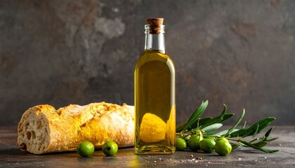 olive oil bottle with green leaves