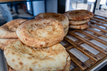 Hot Uzbek flatbread with appetizing crust