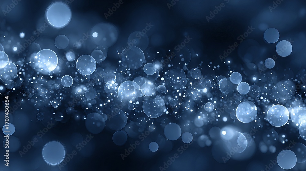 Poster blue glow particle abstract bokeh background with large soft light orbs dreamy festive blurred backd