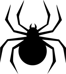 Top down view of black spider silhouette with a defined body, head, and sharp legs. The bold, intricate design, perfect for a spooky Halloween decoration or a creepy clip art.