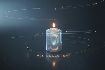 Remember loved ones with this glowing All Souls' Day candle illuminating hope and remembrance in a serene, spiritual atmosphere