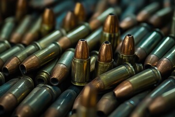 Close-up of many bullet casings