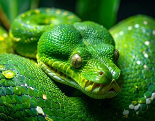 Naklejka premium Close-up of vibrant green snake