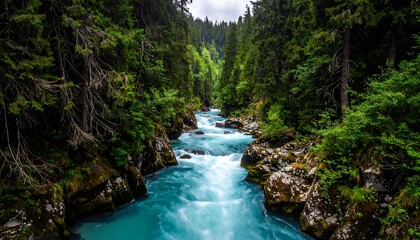 Turquoise river flowing through lush forest (1)