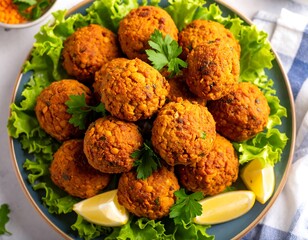 Spiced lentil balls on lettuce