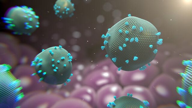Measles virus particles, illustration