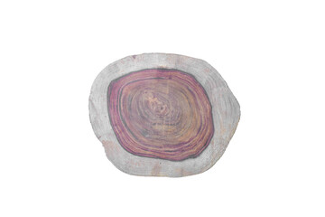 Wooden plate carved from tree trunk isolated on white background. Can be used like stand for your object, Tree Table wood Podium in farm display for food, perfume, and other products
