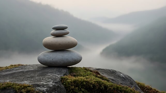Minimalist Stone Balance A minimalist stone balanced perfectly on a thin edge of another stone symbolizing harmony and precision