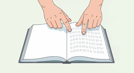 Fototapeta premium Hands gracefully tracing the raised dots of a Braille book, symbolizing literacy and accessibility for the visually impaired