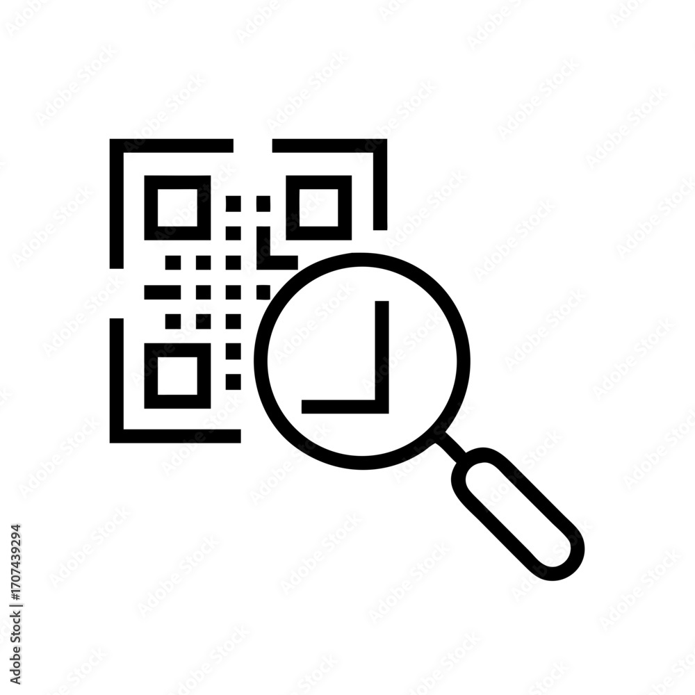 Poster qr code with magnifying glass icon for web and graphic design