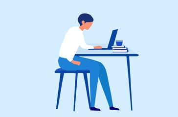 businessman work on computer and financial analytics.  vector illustration 