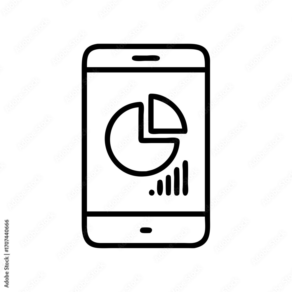 Poster smartphone with pie chart statistics icon for web and graphic design