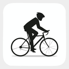 Obraz premium Silhouette of a cyclist wearing a helmet, riding a bicycle. The cyclist is in motion, pedaling forward.