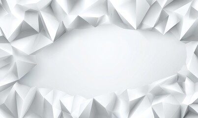 Abstract polygonal white frame with a center oval of clean white space, perfect for design elements or text overlay