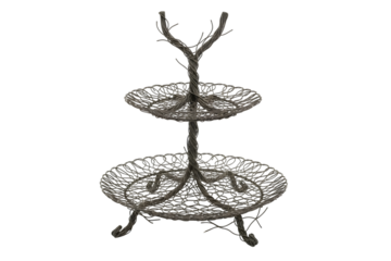 Rustic two tiered wire basket isolated on transparent background is perfect for displaying food